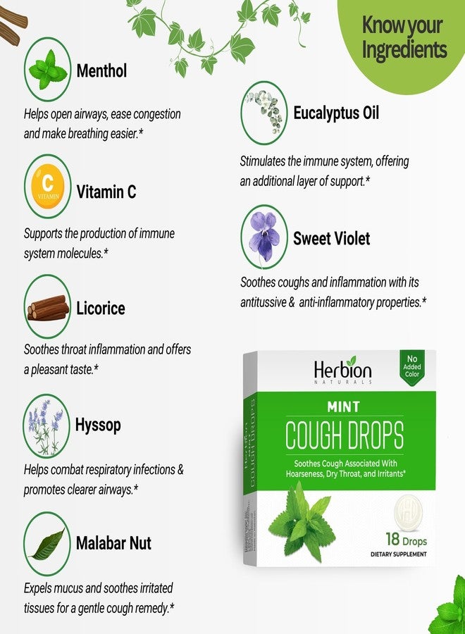 HERBION Naturals Cough Drops with Natural Mint Flavor, Soothes Cough, for Adults and Children Over 6 Years, 18 Drops, 108 Lozenges, Pack of 6 - Image 3